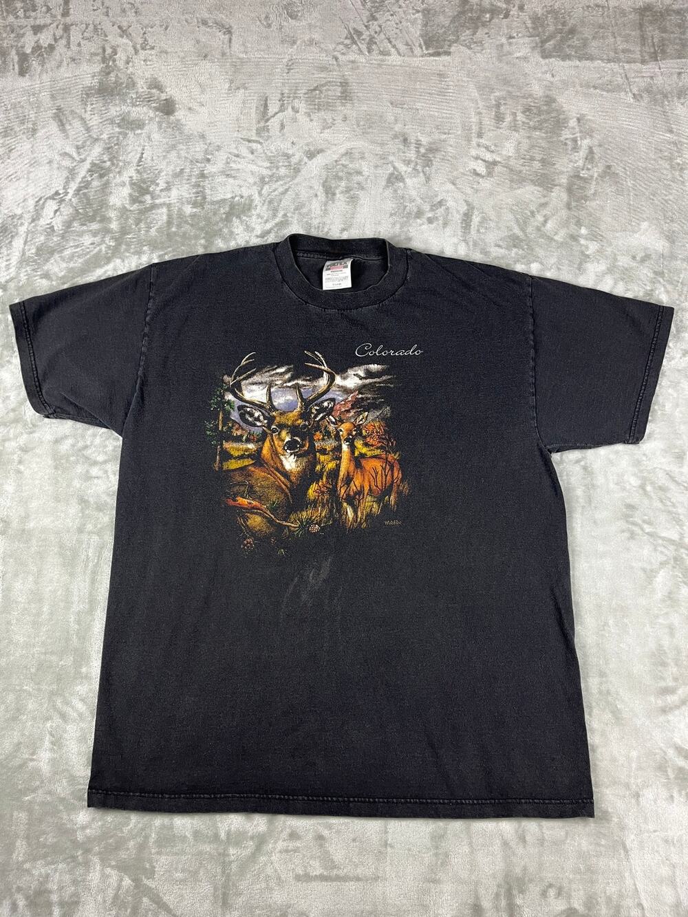 Vintage 90s Buck and Deer faded graphic nature scene tee Size XL
